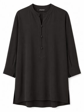 eskandar Black Mandarin Placket Tunic with Buttons